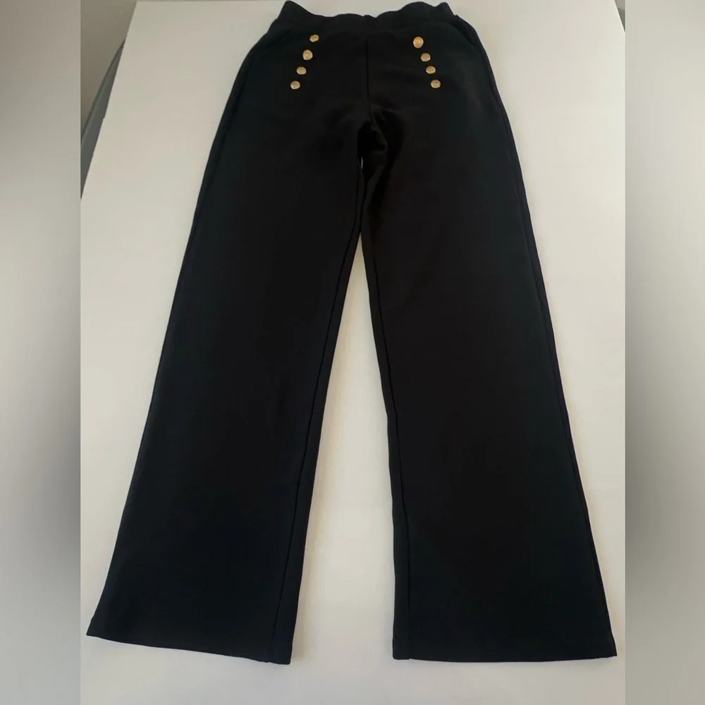 A4 Sports Black Pants with Gold Buttons Women’s Size L – Stretch Dressy Trouser - Picture 10 of 10